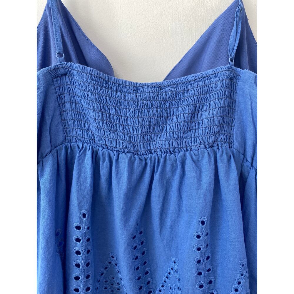 Babydoll Blue Cotton Eyelet Smocked Tank Top Size XL Fairy Cottagecore Y2K Pinup - Picture 6 of 10